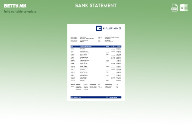 модерен стил Исланд Кауптинг шаблон за ексел банкарски извод